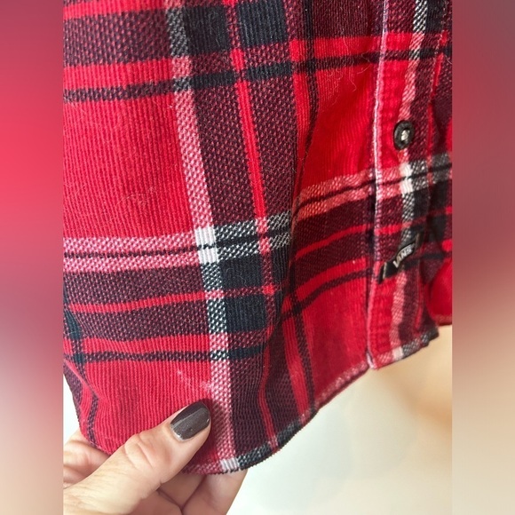 Vans black red lumberjack plaid corduroy long sleeve button down shirt mens sz S - Picture 12 of 12